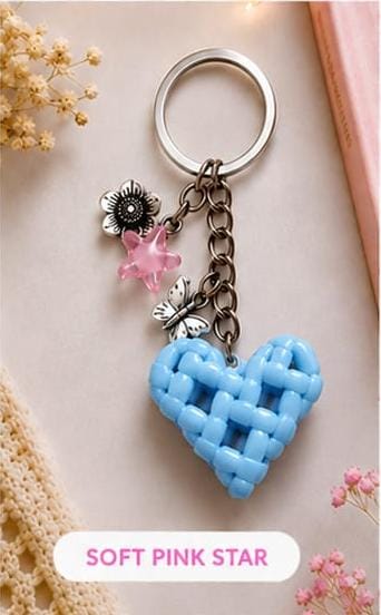 Handcrafted Cute Floral & Butterfly Blue Heart Wire Keychain