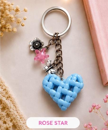 Handcrafted Cute Floral & Butterfly Blue Heart Wire Keychain