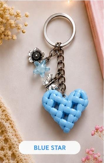 Handcrafted Cute Floral & Butterfly Blue Heart Wire Keychain