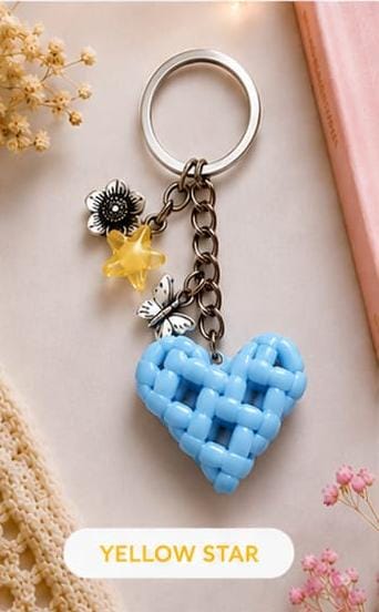 Handcrafted Cute Floral & Butterfly Blue Heart Wire Keychain