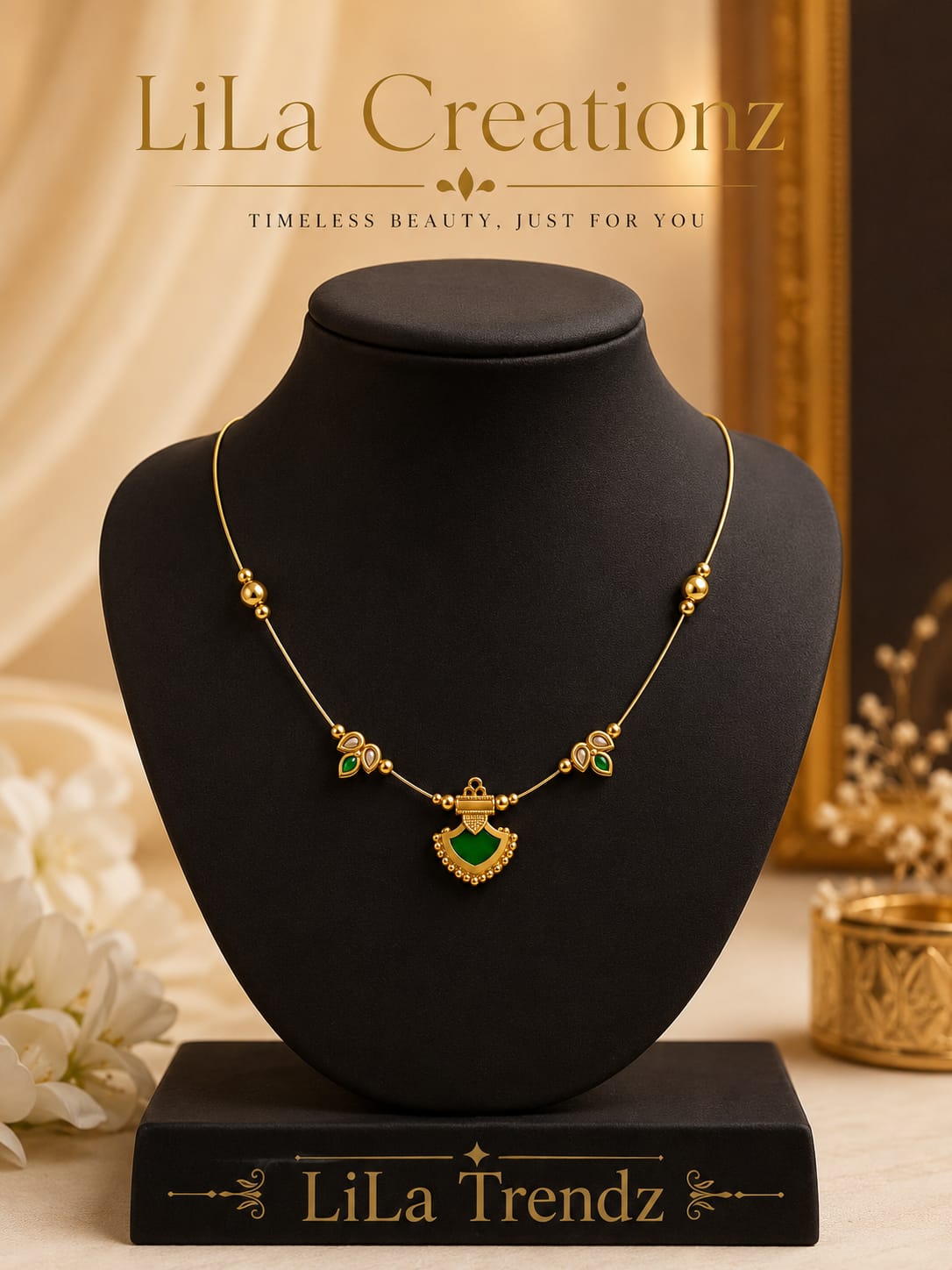 LiLa Trendz Emerald Grace Gold Plated Invisible Necklace