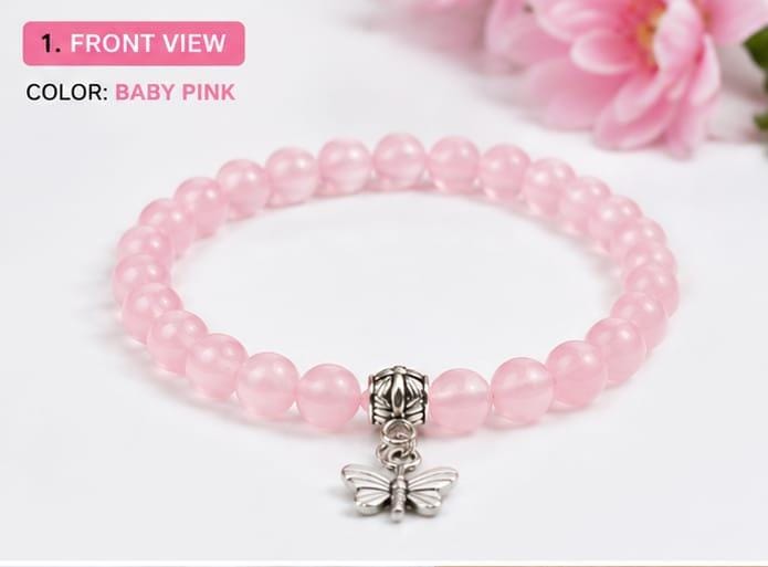 Lila Trendz Magenta Beaded Butterfly Charm Bracelet | Stretchable Elastic Bracelet for Women & Girls | Lightweight Daily Wear Gift
