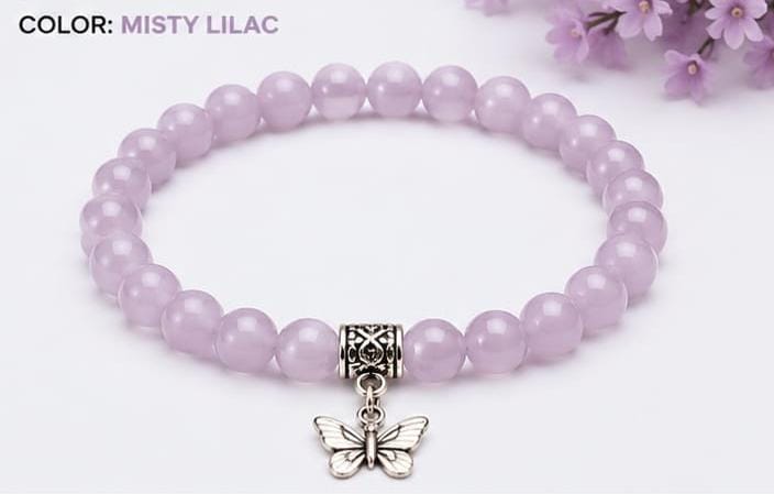 Lila Trendz Magenta Beaded Butterfly Charm Bracelet | Stretchable Elastic Bracelet for Women & Girls | Lightweight Daily Wear Gift
