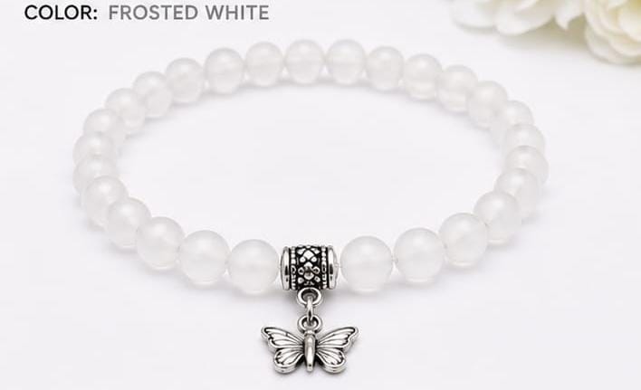 Lila Trendz Magenta Beaded Butterfly Charm Bracelet | Stretchable Elastic Bracelet for Women & Girls | Lightweight Daily Wear Gift