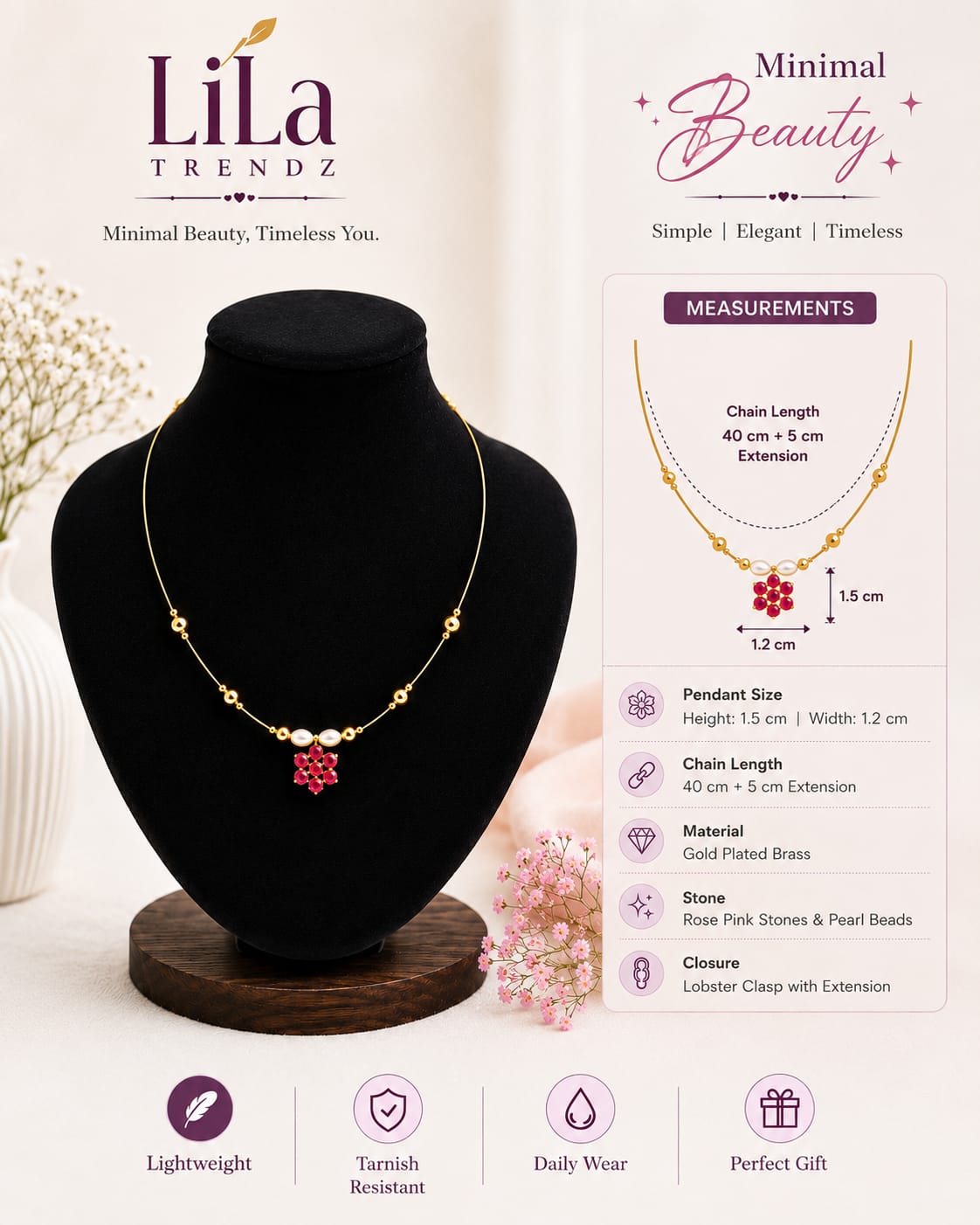 LiLa Trendz Floating Rose Pendant Necklace(Invisible Chain)