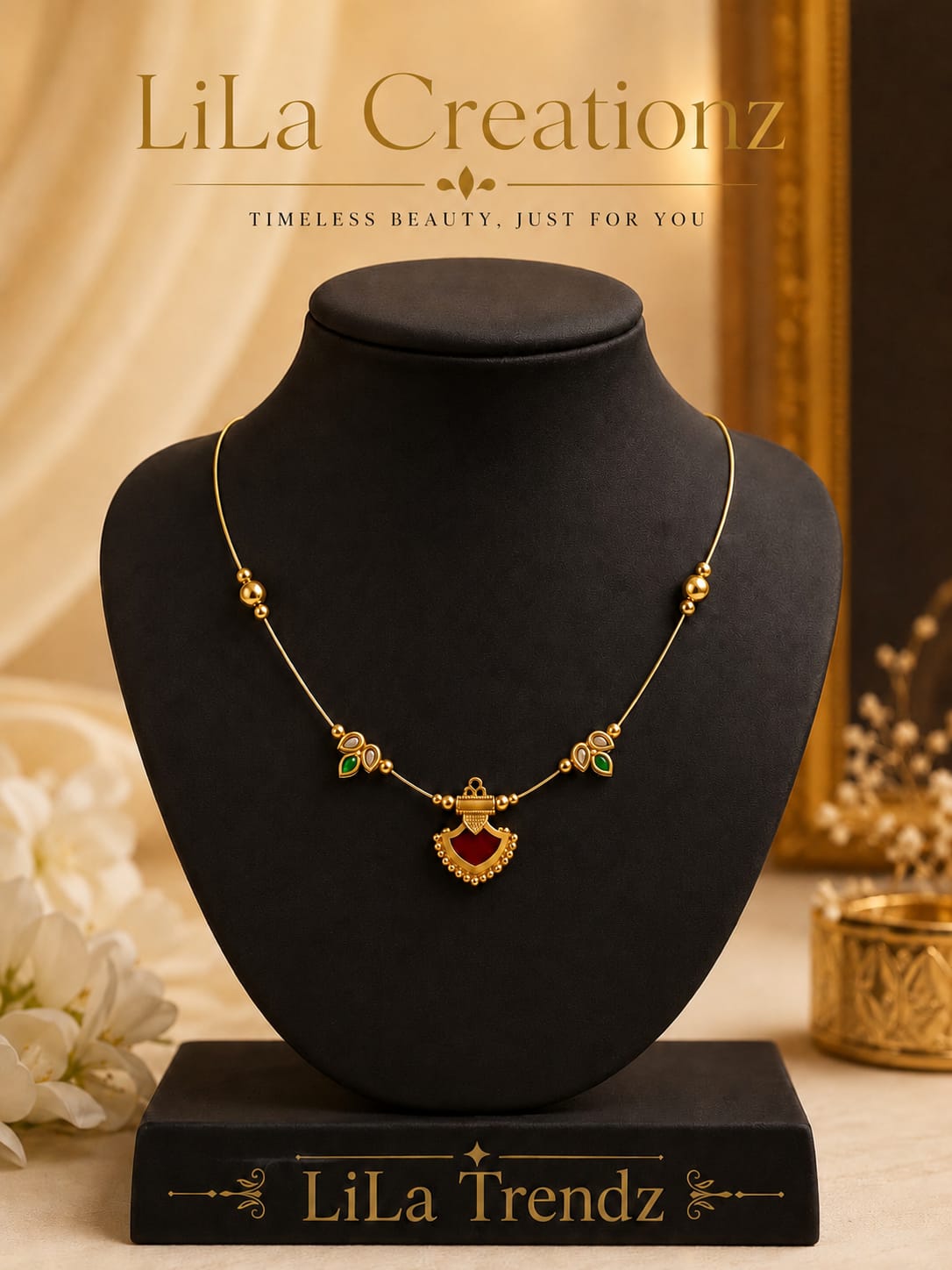 LiLa Trendz Emerald Grace Gold Plated Invisible Necklace
