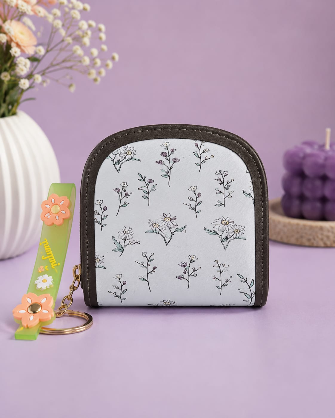Floral Mini Zip Wallet for Women | Coin & Card Holder with Keychain 🌸