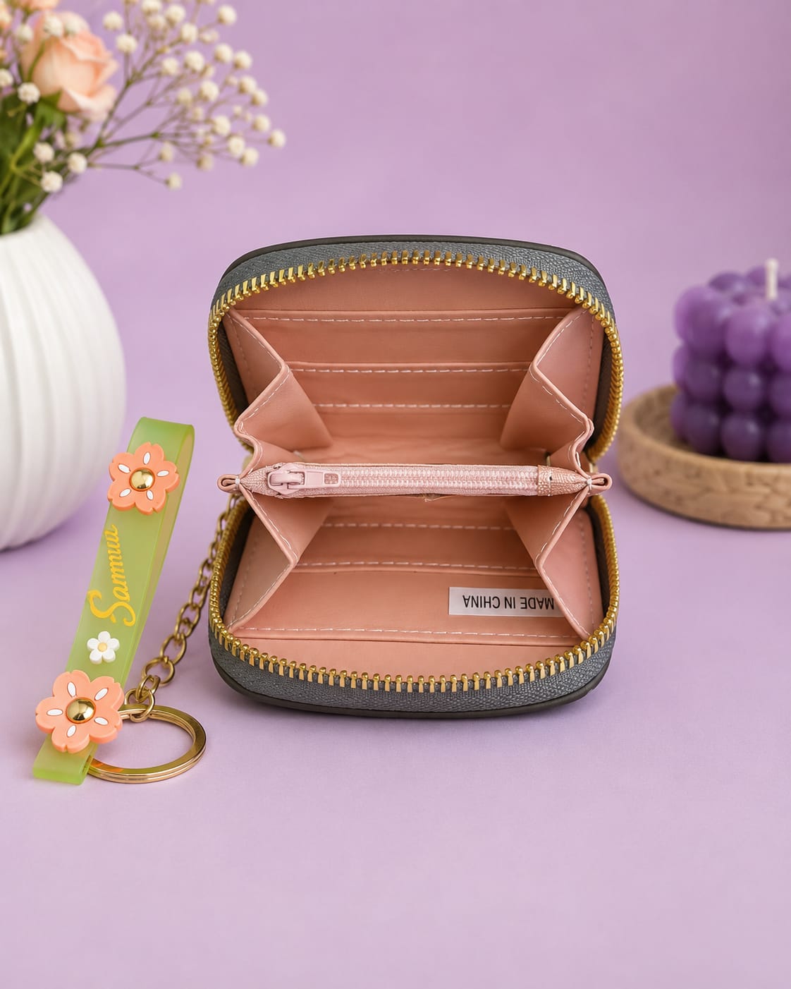 Floral Mini Zip Wallet for Women | Coin & Card Holder with Keychain 🌸