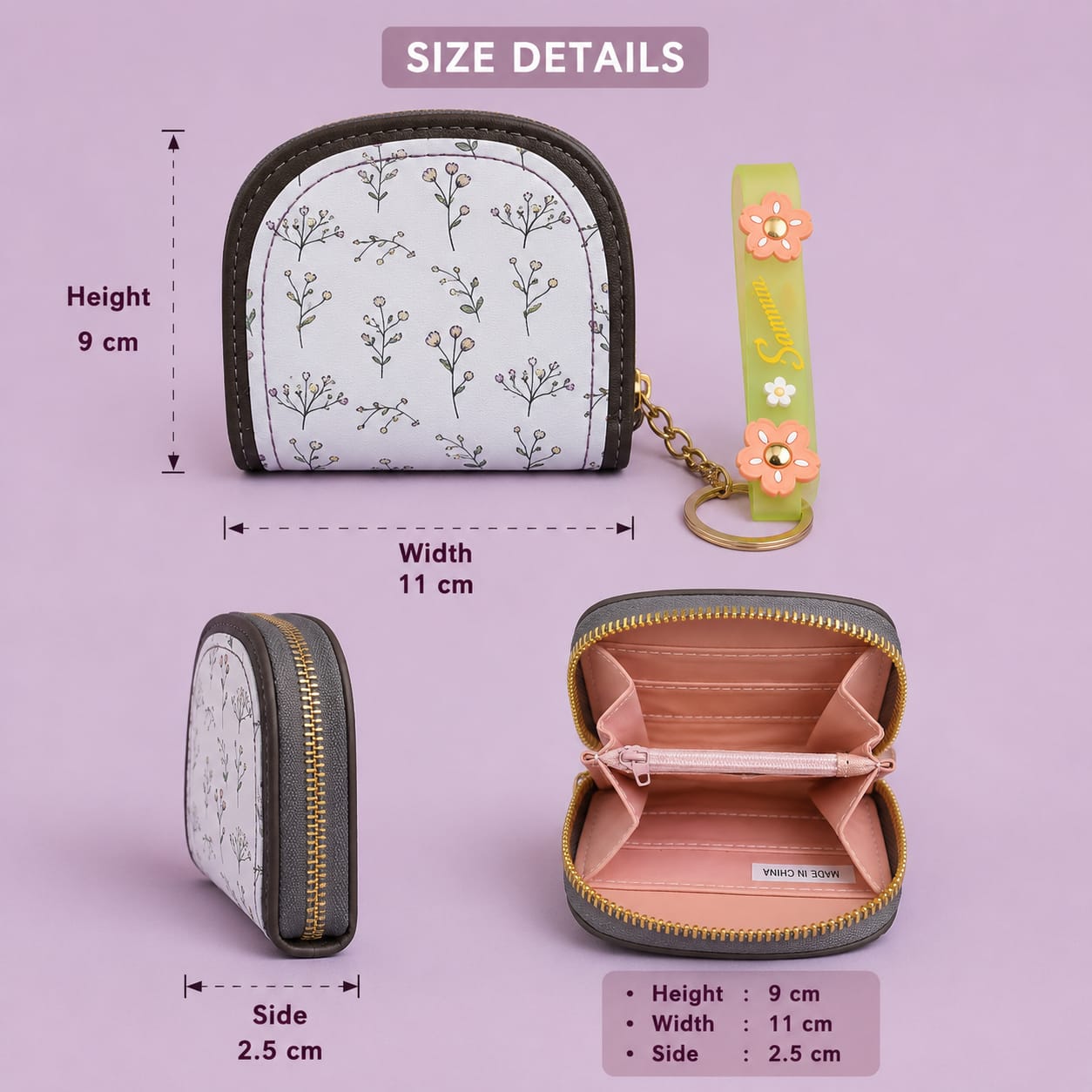 Floral Mini Zip Wallet for Women | Coin & Card Holder with Keychain 🌸