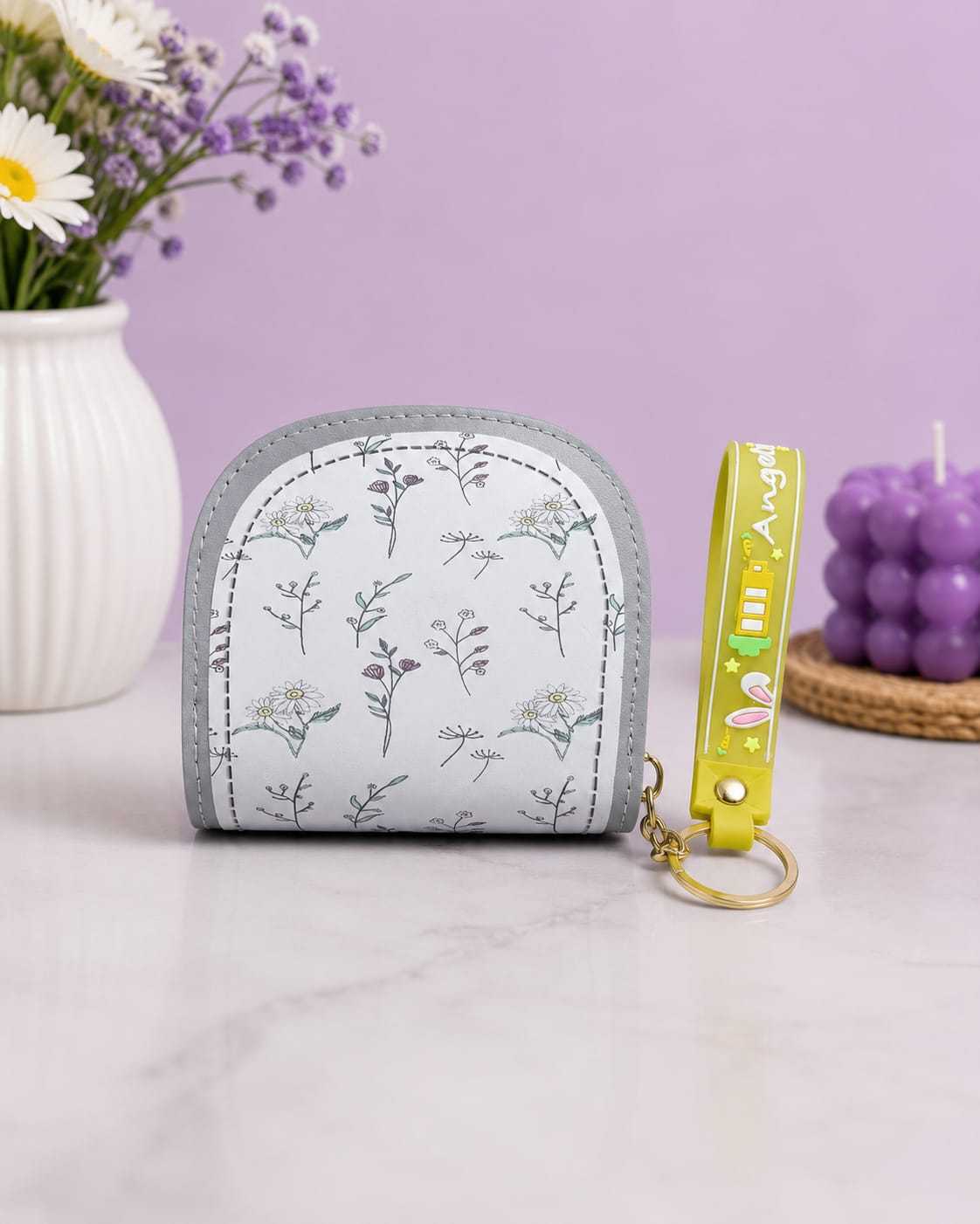 Floral Mini Zip Wallet for Women | Coin & Card Holder with Keychain 🌸