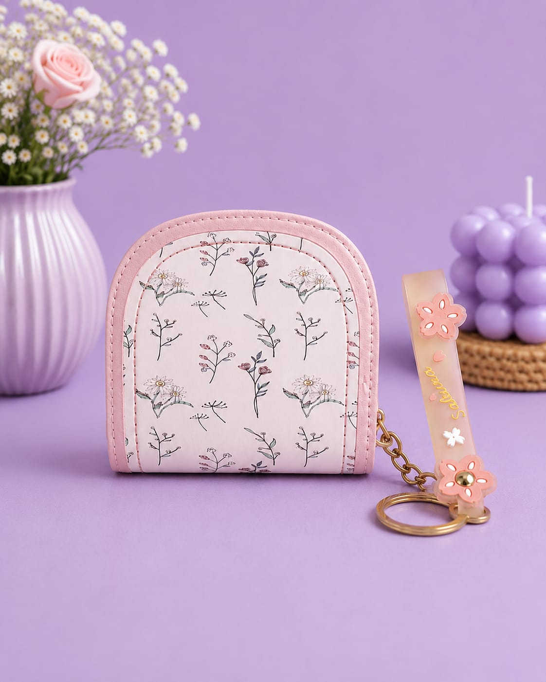 Floral Mini Zip Wallet for Women | Coin & Card Holder with Keychain 🌸
