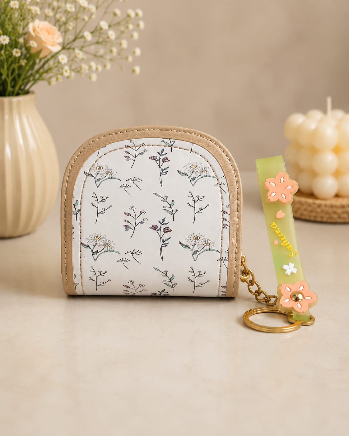 Floral Mini Zip Wallet for Women | Coin & Card Holder with Keychain 🌸