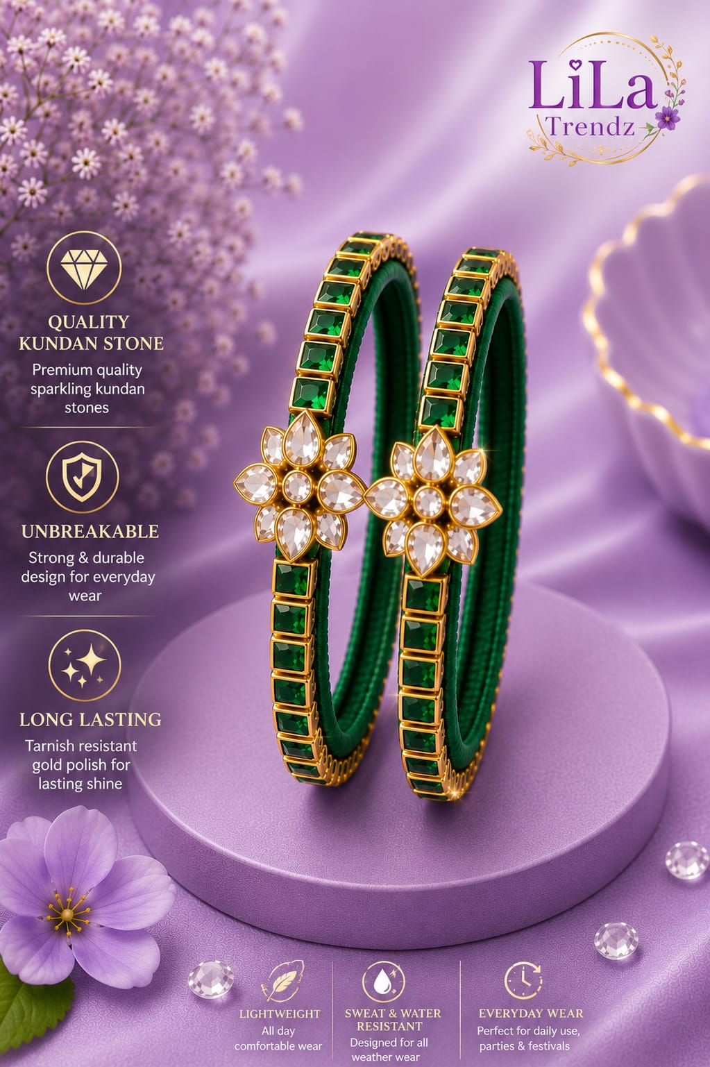 Premium Green Kundan Thread Bracelet for Women | Handmade Designer Jewellery 💜