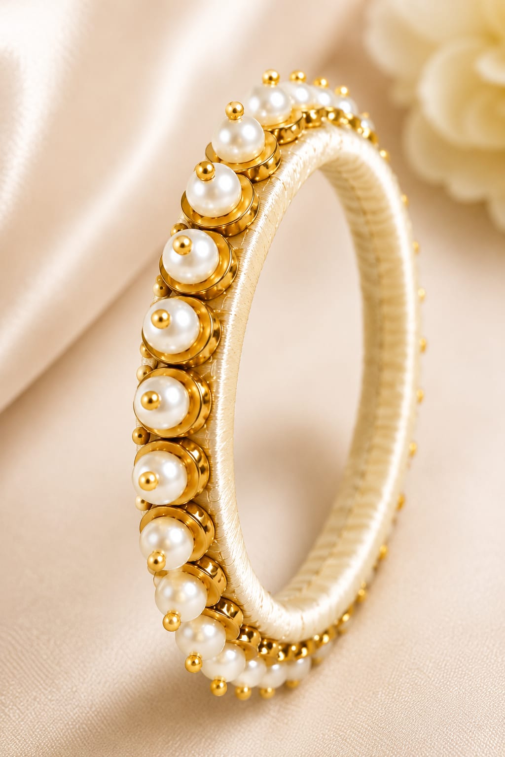 Pearl Embellished Silk Thread Bangle – Elegant Traditional Design