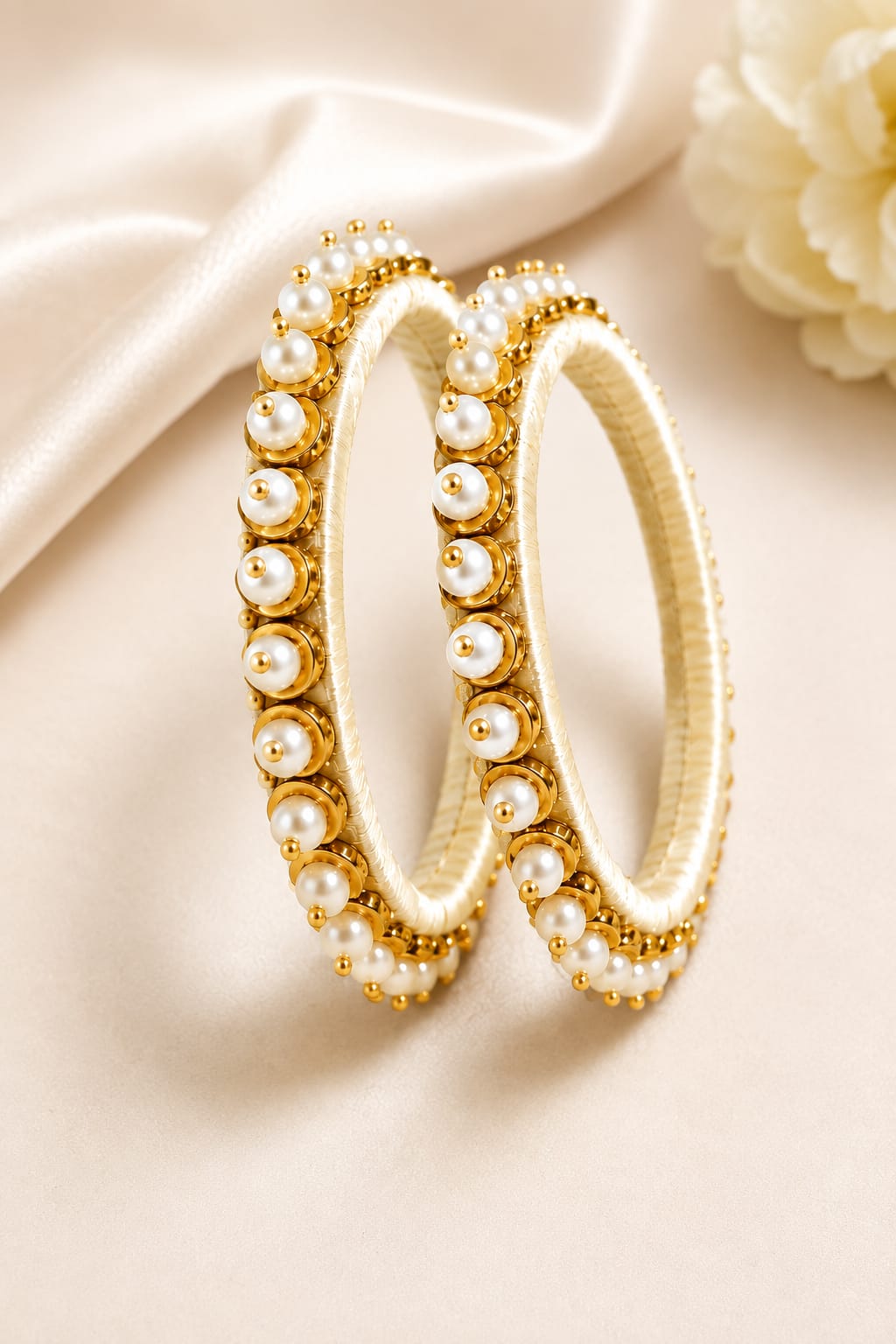 Pearl Embellished Silk Thread Bangle – Elegant Traditional Design