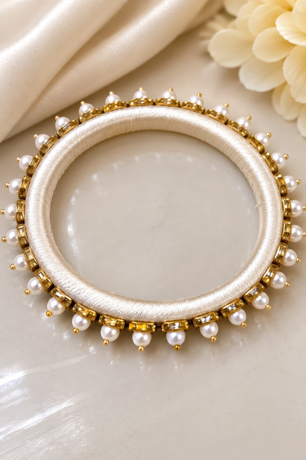 Pearl Embellished Silk Thread Bangle – Elegant Traditional Design