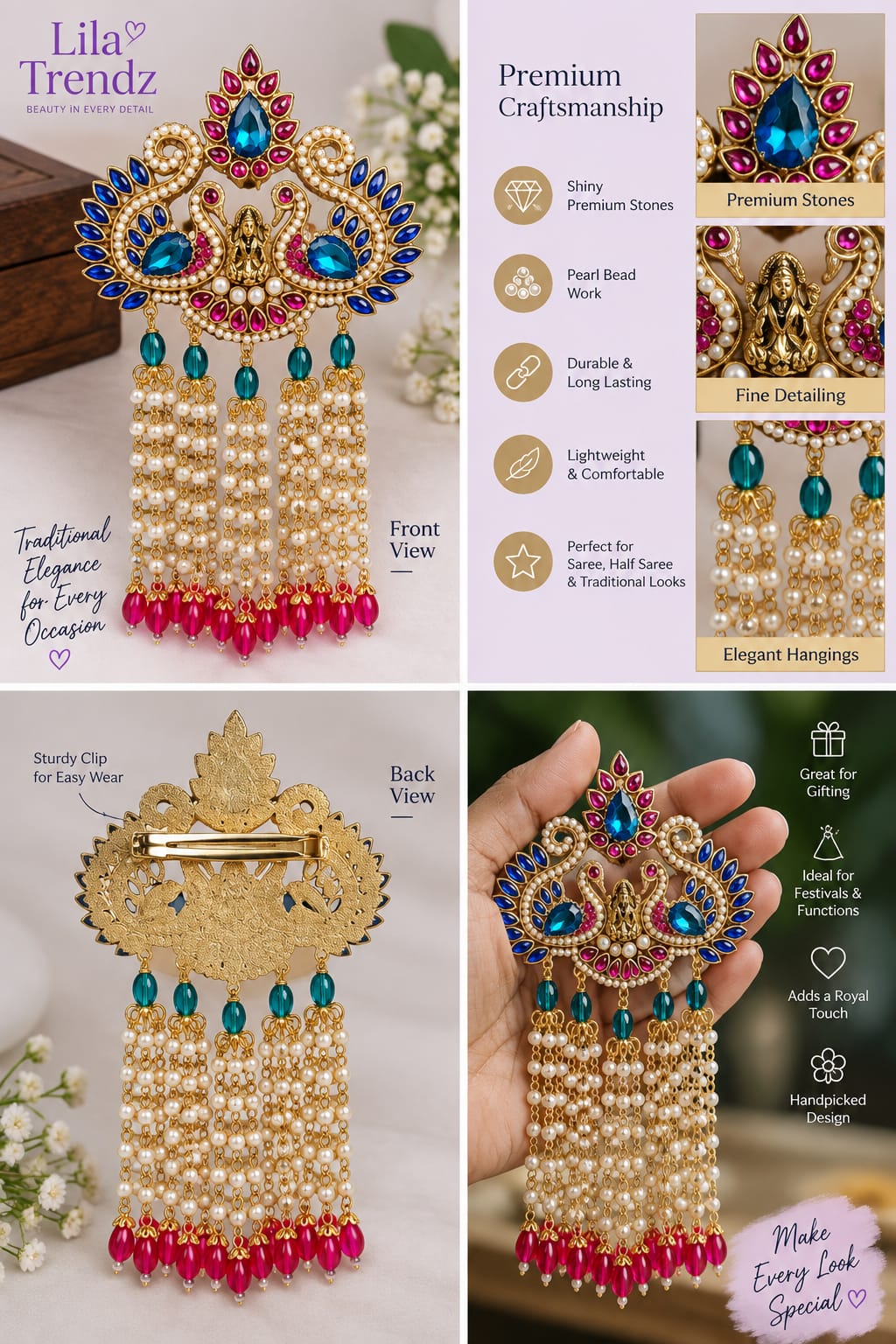 Traditional Pearl & Multi-Gemstone Hair Chains for Earrings