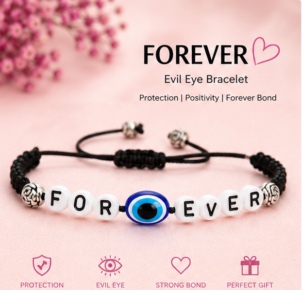 Forever Evil Eye Adjustable Couple Friendship Bracelet | Handmade Black Thread Lucky Bracelet | Unisex Gift