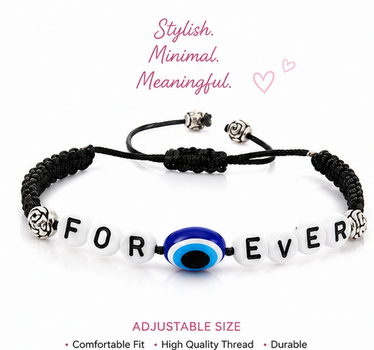 Forever Evil Eye Adjustable Couple Friendship Bracelet | Handmade Black Thread Lucky Bracelet | Unisex Gift