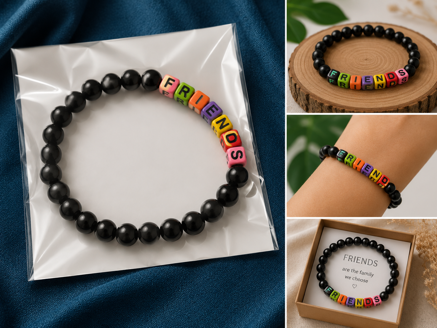 Handmade Friends Beaded Bracelet | Elastic Letter Bead Friendship Bracelet | Unisex Gift
