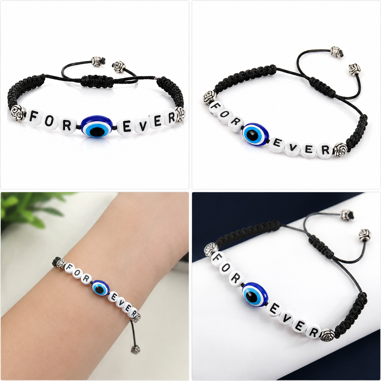 Forever Evil Eye Adjustable Couple Friendship Bracelet | Handmade Black Thread Lucky Bracelet | Unisex Gift