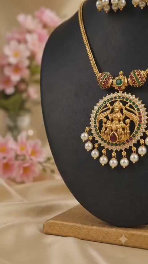 LiLa Trendz Royal Antique Gold Finish Temple Dollar & Jhumka Set