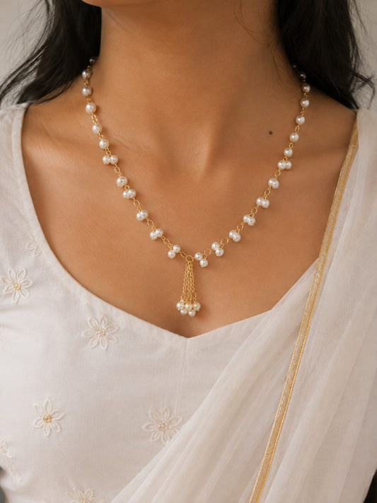 Handcrafted Pearl Necklace with Earrings Set | Elegant Imitation Pearl Jewellery